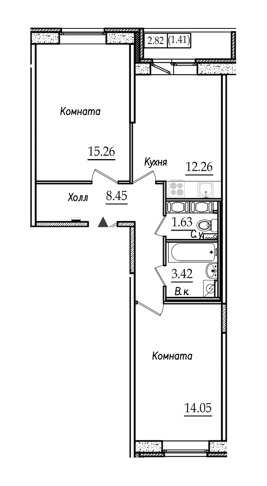 Двухкомнатная квартира в : площадь 56.48 м2 , этаж: 2 – купить в Санкт-Петербурге